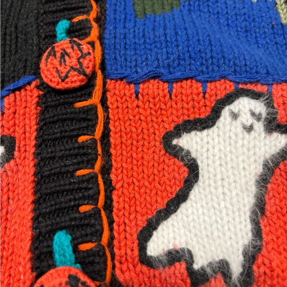 Vinatge Halloween Cardigan Sweater Ghost Pumpkin Witch Spider Web Button Up - Picture 6 of 11